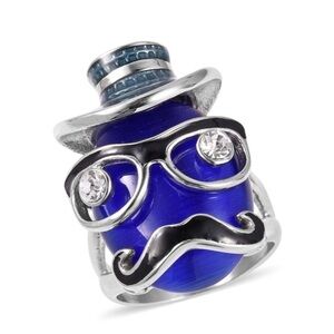 Simulated Navy Cats Eye, Austrian Crystal, Ring